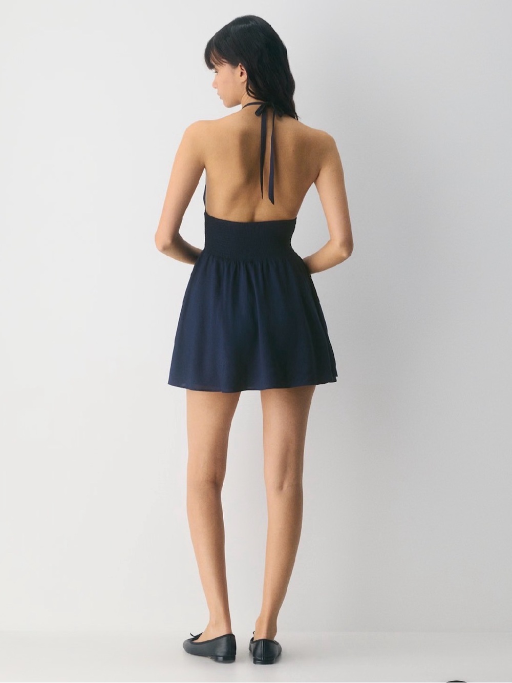 Navy Halter Backless Mini Dress - Women's